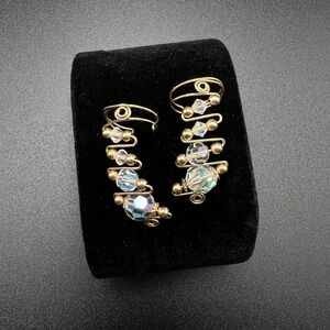 Ethereal Ear Climbers Gold Tone Wire Wrapped AB Crystals Festival Fairycore